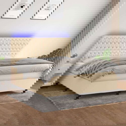  Krevet box spring s madracem LED krem 180x200 cm od tkanine Slike