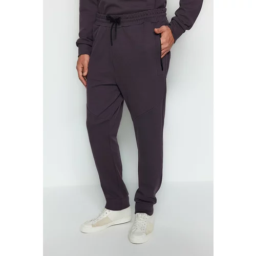 Trendyol Limited Edition Anthracite Men's Regular/Regular Cut, Zippered Pocket Thick Sweatpants.