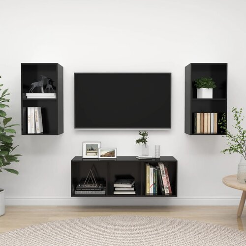 The Living Store TV omarica 3-delna visok sijaj črna iverna plo&amp;scaron;ča - Komplet TV Omaric, (21374609) Slike
