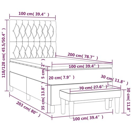  Krevet s oprugama i madracem smeđesivi 100 x 200 cm od tkanine Slike