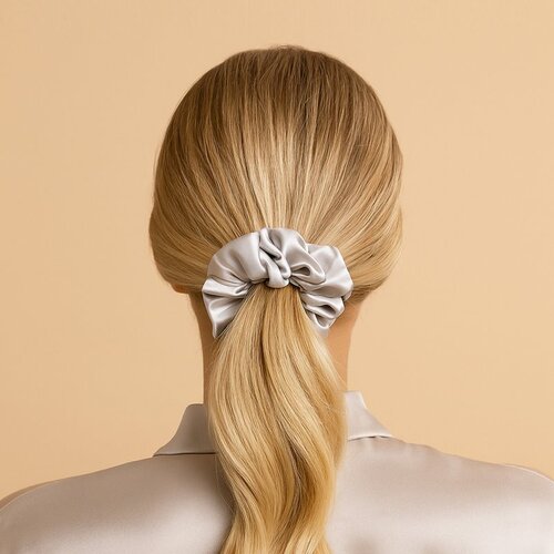 Crystallove Silk Scrunchie svilena elastika za lase Silver 1 kos Slike