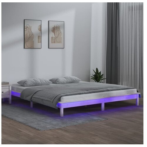  LED posteljni okvir bel 200x200 cm trles Cene