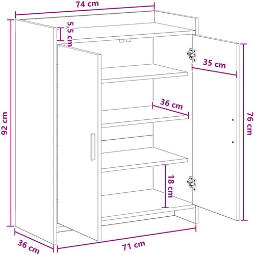  Ormar za cipele Bijela 73,5 x 36 x 92 cm Konstruirano drvo Slike