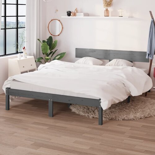 The Living Store Posteljni okvir siv iz trdne borovine 160x200 cm - Posteljni Okvir, (21530644) Slike
