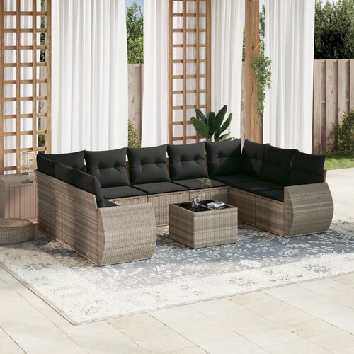  10-dijelni set vrtnih sofa poliratan s jastucima svijetlosivi Cene