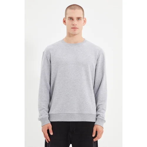 Trendyol Gray Men's Crew Neck Regular Fit Sweatshirt with Slogan Label