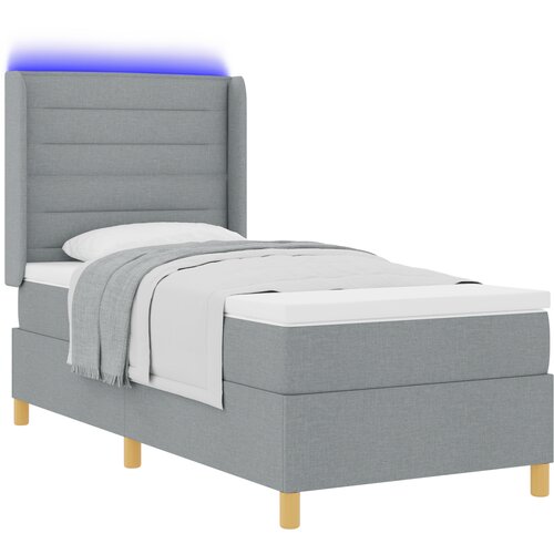 vidaXL Box Spring postelja z vzmetnico in LED svetlobo, svetlo siva 90x200 cm iz blaga, (22050012) Cene