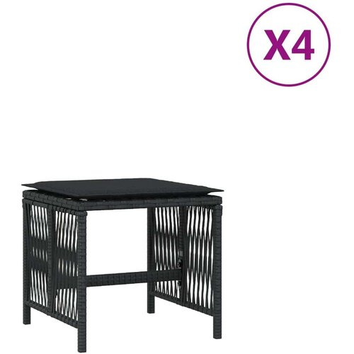VidaXL Vrtni stolci s jastucima 4 kom crni 41x41x36 cm od poliratana Slike