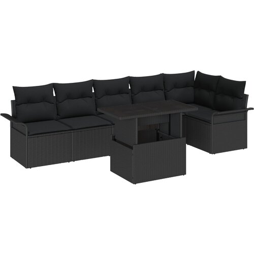 VidaXL set vrtnog namje&amp;scaron;taja od 7 dijelova s jastucima crni poli ratan, dvosed vrtna sofa s prostorom za pohranu i jastucima crni poli ratan Slike