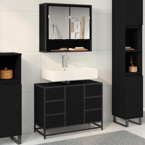  Kupaonski ormar Crni hrast 80 x 33 x 60 cm Konstruirano drvo Slike