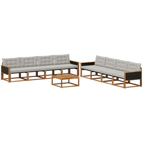  Set vanjskih sofa s jastukom 9 pcs Prirodna i svjetlosiva Cene