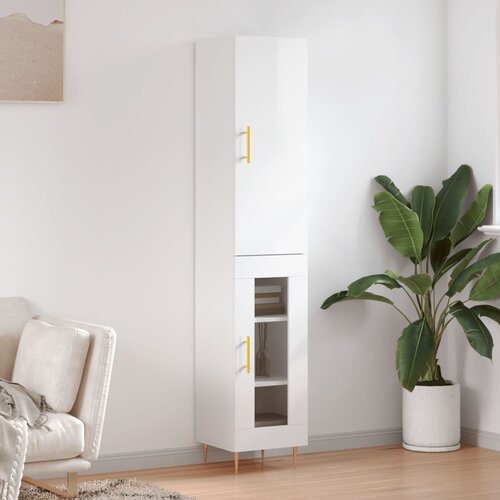 vidaXL Visoka omara visok sijaj bela 34,5x34x180 cm inženirski les Cene