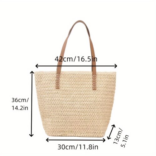 INF Velika slamnata torba za na plažo v francoskem stilu Beige, (21684492) Cene