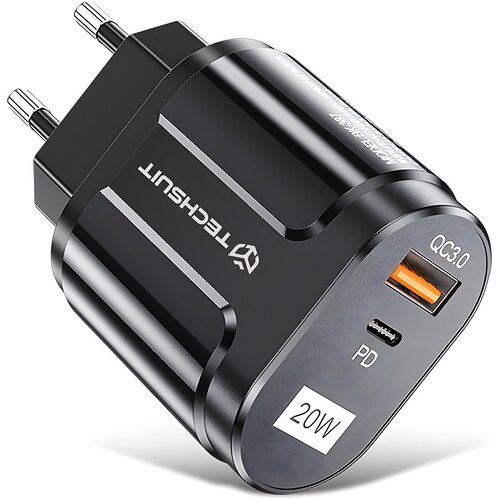 Techsuit Mrežna punjačica Premium &amp;ndash; USB-A, QC 3.0, USB-C, 20 W &amp;ndash; Crna KP27194 Slike