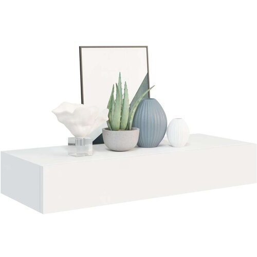 VidaXL Stenska polica s predalom bela 60x23,5x10 cm mediapan Slike
