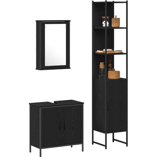  Set namje&amp;scaron;taja za kupaonicu 3 kom. Crna 33 x 33 x 185,5 cm Slike