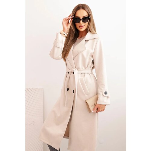 Kesi Włoski Women&amp;#039;s coat tied at the waist with a collar and buttons light beige Slike