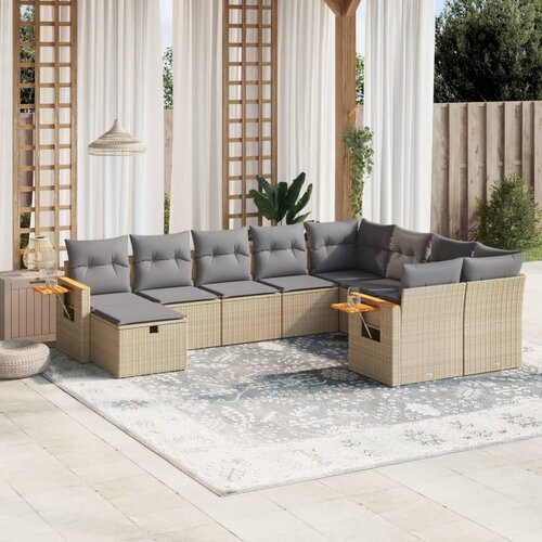 vidaXL 10-dijelni set vrtnih sofa s jastucima bež od poliratana Cijene