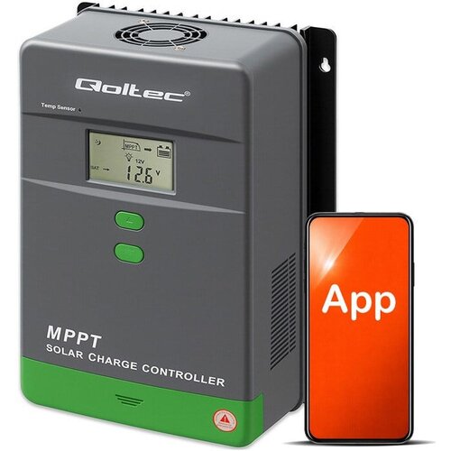 Qoltec Solarny regulator ładowania MPPT z czujnikiem temperatury 80A |12V /24V /36V /48V | LCD | Bluetooth | APP | GEL | LiFePO4 Cene