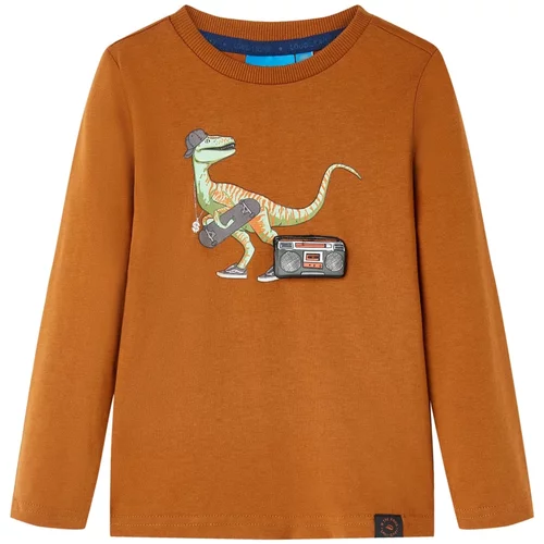  Dječja majica dugih rukava s uzorkom dinosaura boja konjaka 92