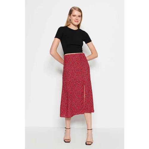 Trendyol Tile Midi Skirt with Animal Print and Viscose Fabric with a Slit Detail