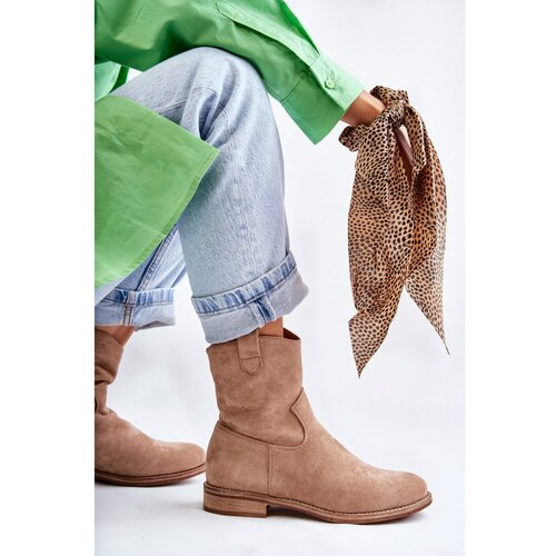 Kesi Women's Suede Flat Heel Boots Beige Fiorenz Slike