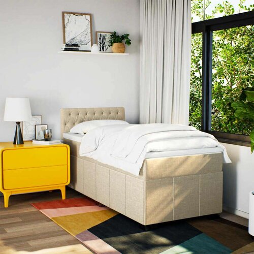 vidaXL Box spring postelja z vzmetnico krem 90x200 cm blago Cene