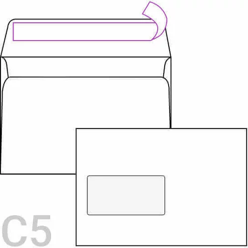  Kuverta C5 z levim okencem, 162 x 229 mm, bela, 1.000 kosov