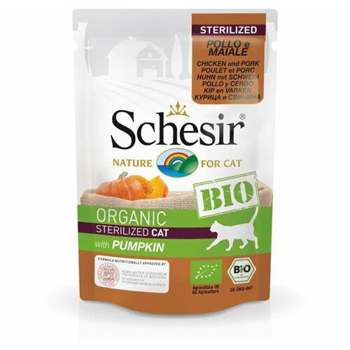 Schesir bio hrana u kesici za sterilisane mačke - piletina, svinjetina i bundeva, 85g Cene