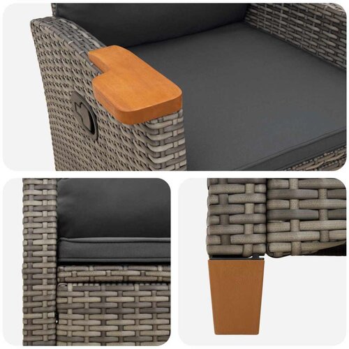  Fotelja za ležanje s pločom za čaj 62 x 64 x 112 cm poliratan - siva i tamnosiva Slike