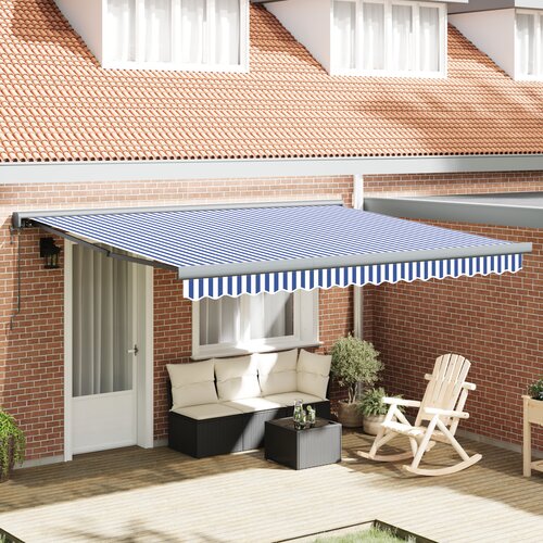 VidaXL Avtomatska retraktibilna tenda modra in bela 400x300 cm Slike