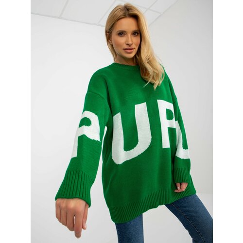 Fashion Hunters Women's green oversize sweater with RUE PARIS inscription Slike