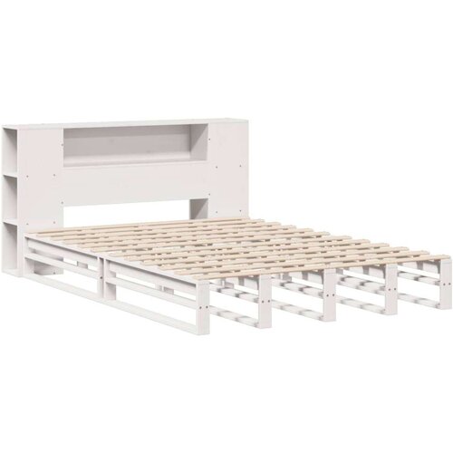 VidaXL Krevet s regalom za knjige bez madraca bijeli 160x200cm od drva Slike