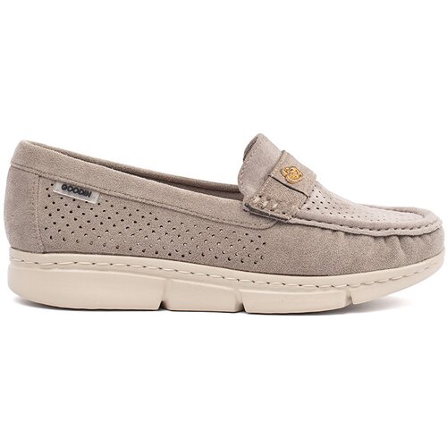 GOODIN Dark beige openwork loafers with a gold element Cene