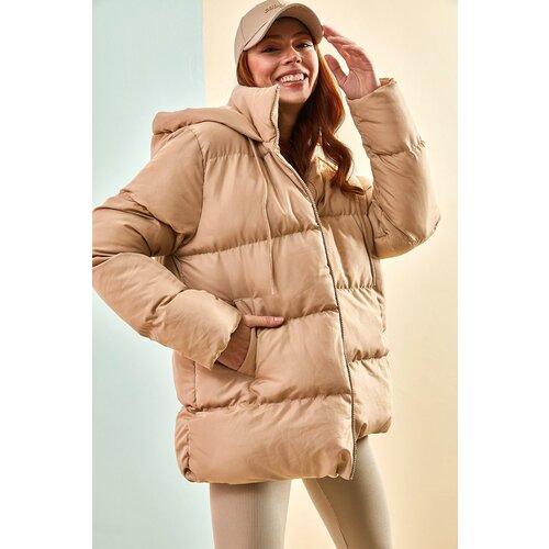 Bianco Lucci Women&amp;#039;s Long puffer jacket with a Lace-up hood. Slike