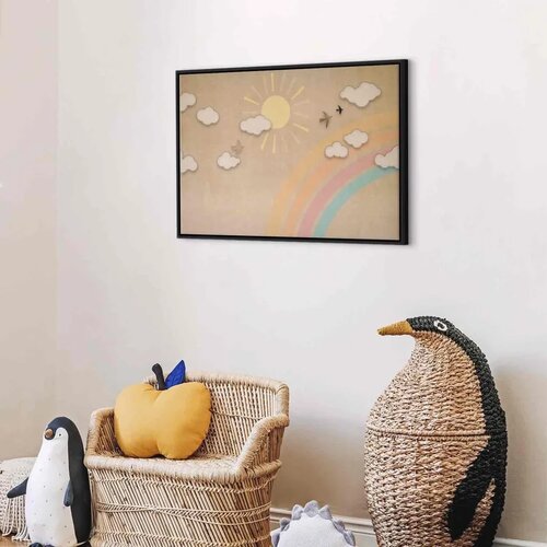  Slika - Holiday Sky - Sunny Day with a Rainbow and Flying Birds 120x80 U crnom drvenom okviru Slike