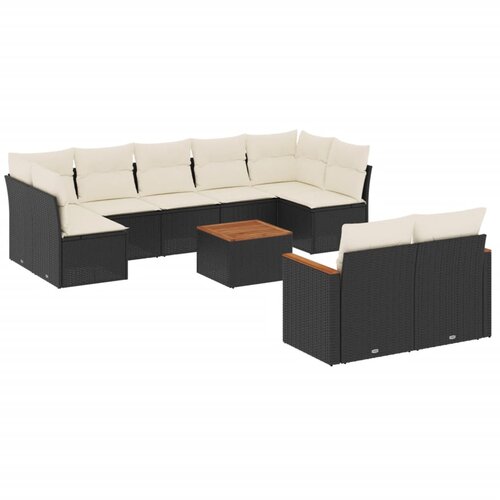  10-dijelni set vrtnih sofa s jastucima crni od poliratana Crna 62 x 62 x 69 cm Slike