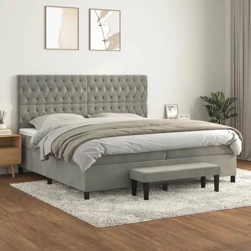  Box spring postelja z vzmetnico svetlo siva 200x200 cm žamet, (20851590)