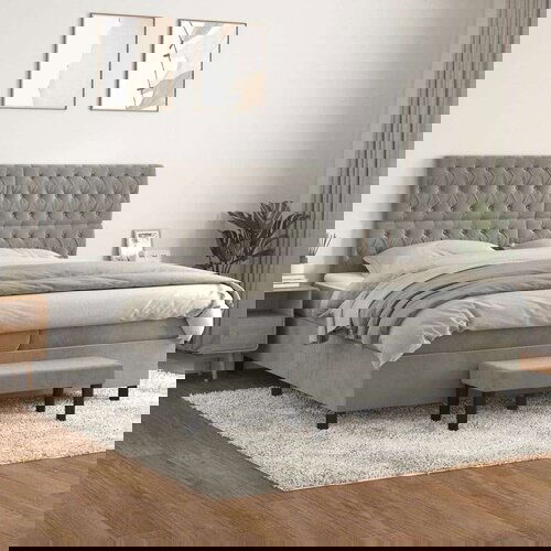  Krevet s oprugama i madracem svjetlosivi 200x200 cm baršunasti Cijene