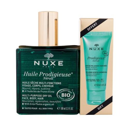 Nuxe Huile Prodigieuse N&amp;eacute;roli Set suho olje Huile Prodigieuse N&amp;eacute;roli Multi-Purpose Dry Oil 100 ml + gel za prhanje Prodigieux N&amp;eacute;roli Relaxing Scented Shower Gel 30 ml za ženske Slike