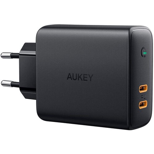 Aukey PA-D5 GaN mobile device charger Black 2xUSB C Power Delivery 3.0 63W 6A Dynamic Detect Slike
