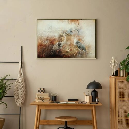  Slika - Herons on the Hunt (1 Part) Wide 60x40 U prirodnom drvenom okviru Slike