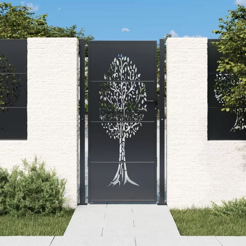 vidaXL Vrtna vrata antracitna 105x180 cm jeklena oblika drevesa