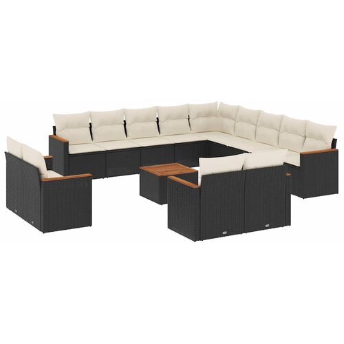  14-dijelni set vrtnih sofa s jastucima poliratan crni Slike