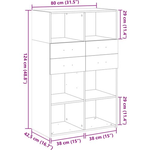  Visoka komoda siva boja hrasta 80x42,5x124 cm konstruirano drvo Slike