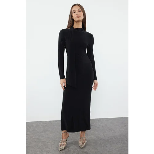 Trendyol Black Plain Halter Neck Fitted Flexible Maxi Knitted Dress