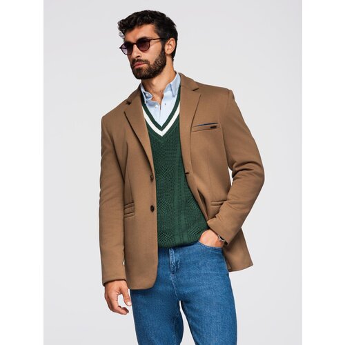 Ombre Men&amp;#039;s knitted jacket with a fitted cut - light brown Slike