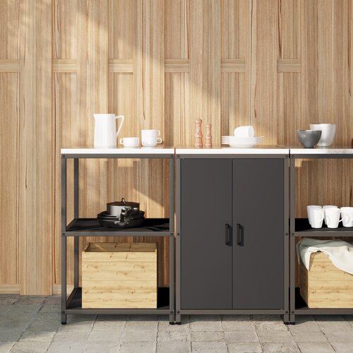 VidaXL Kuhinjski set za pohranu s policom s pohranom s vratima Podesiva 2 pcs Crna 120 x 50 x 92 cm Slike