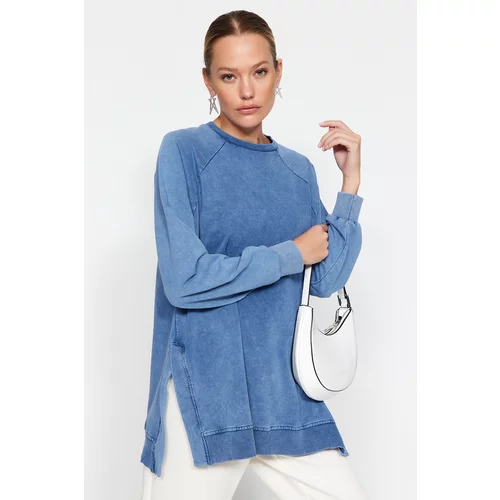 Trendyol Blue Wash Knitted Sweatshirt