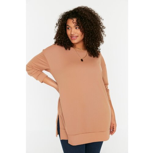 Trendyol Curve Camel Slit Detailed Knitted Sweatshirt Slike